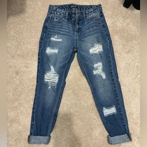 Dark blue high waist ripped jeans